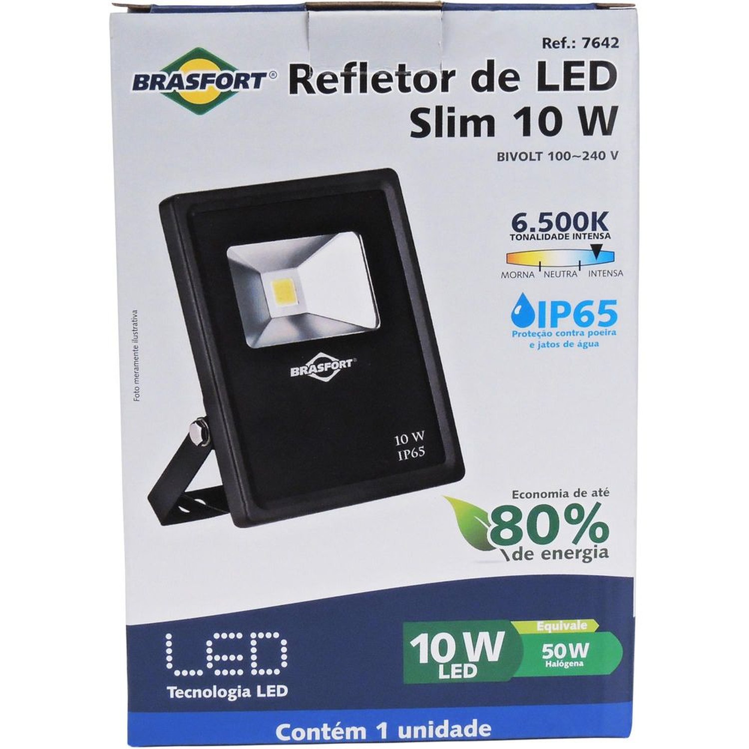 Refletor de LED 10W 6500K Bivolt SLIM Preto BRASFORT Un.Venda: PC/1