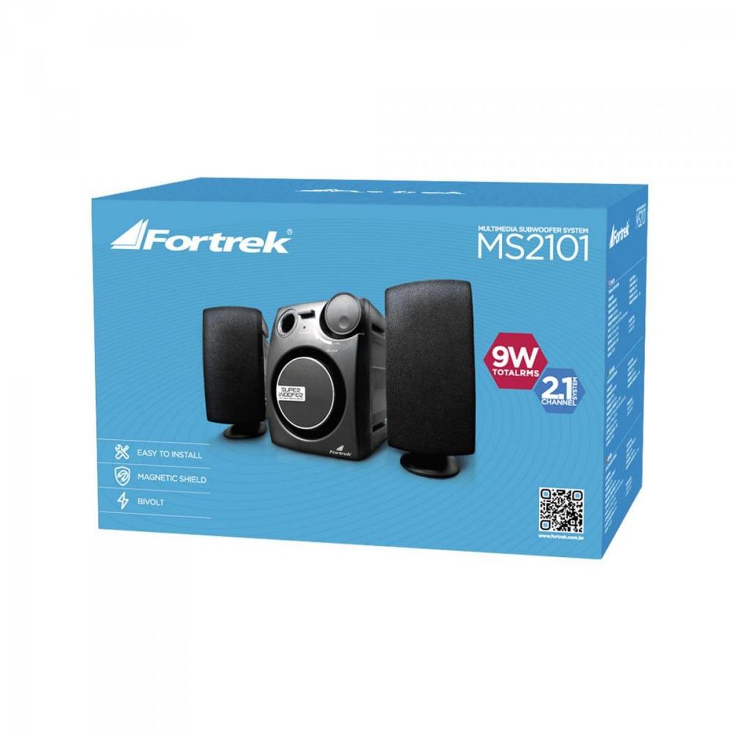 Caixa Multimídia 2.1 Com SubWoofer 9W RMS Bivolt MS-2101 Preta FORTREK Un.Venda: PC/1