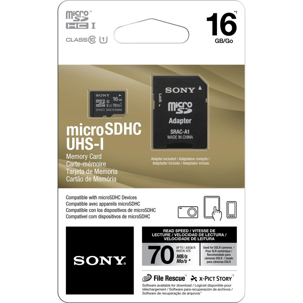 Cartão de Memória 16GB Micro SDHC com Adaptador CLASSE 10 SR-16UY2 SONY Un.Venda: PC/1
