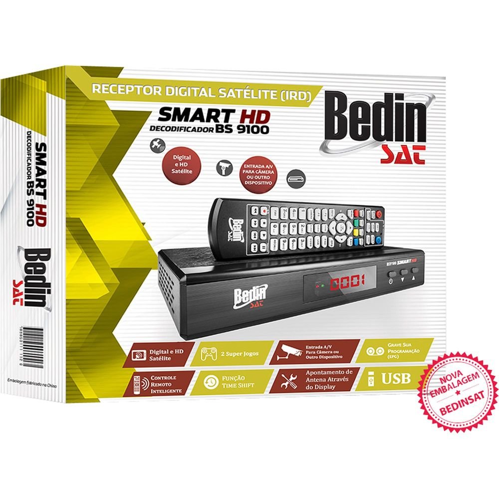 Receptor Anadigi e HD Satélite BS9100 Preto BEDINSAT Un.Venda: PC/1