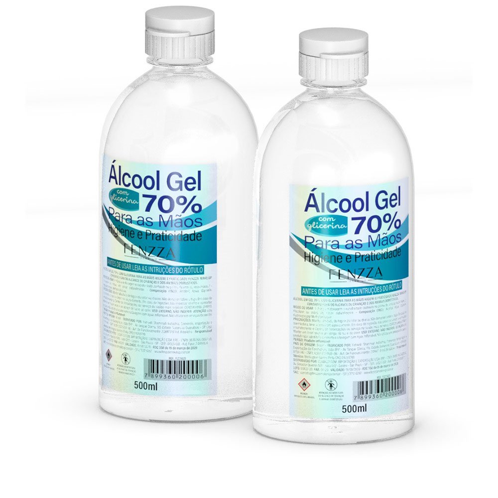 Alcool em Gel 70% 500ml c/ Glicerina Transparente Fenzza