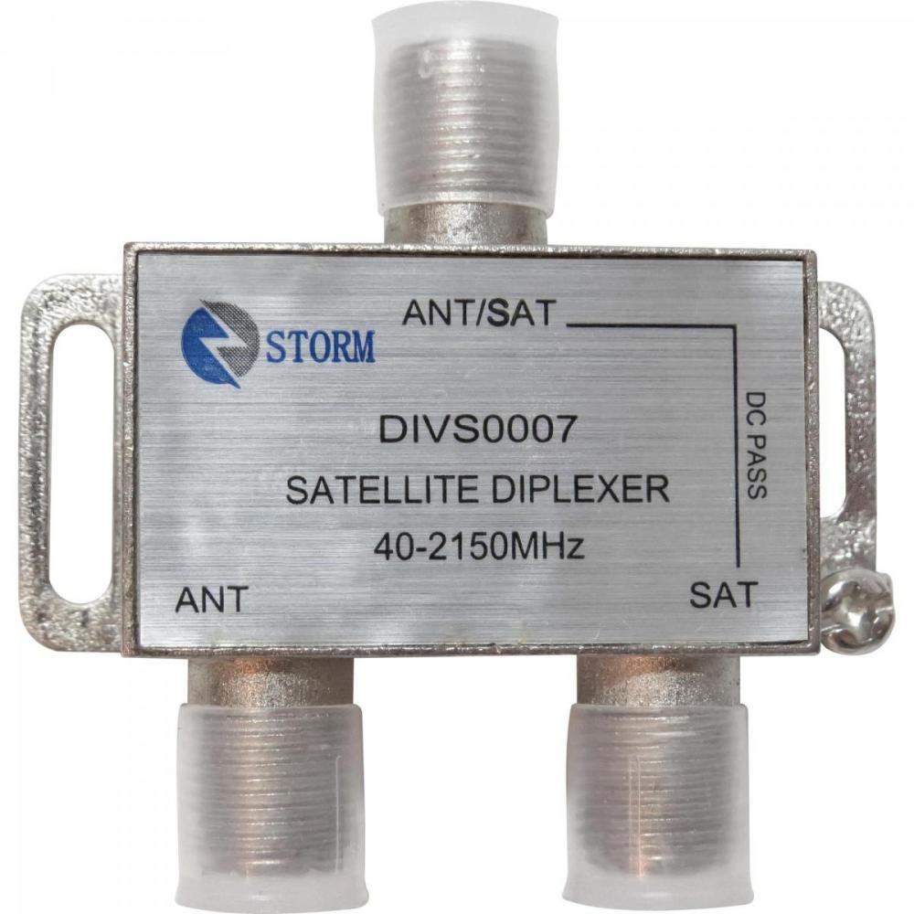 Diplexer Satélite VHF/UHF/SAT 1 Entrada x 2 Saídas DIVS0007 Níquel STORM Un.Venda: PC/1