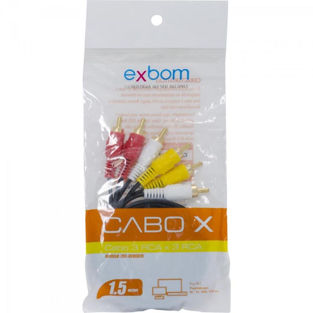 Cabo RCA 1,5m CBX-V3RCA15 Preto EXBOM Un.Venda: PC/1