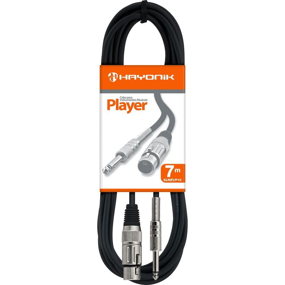 Cabo para Microfone XLR Fêmea X P10 Macho 7 metros Linha Player Preto Hayonik