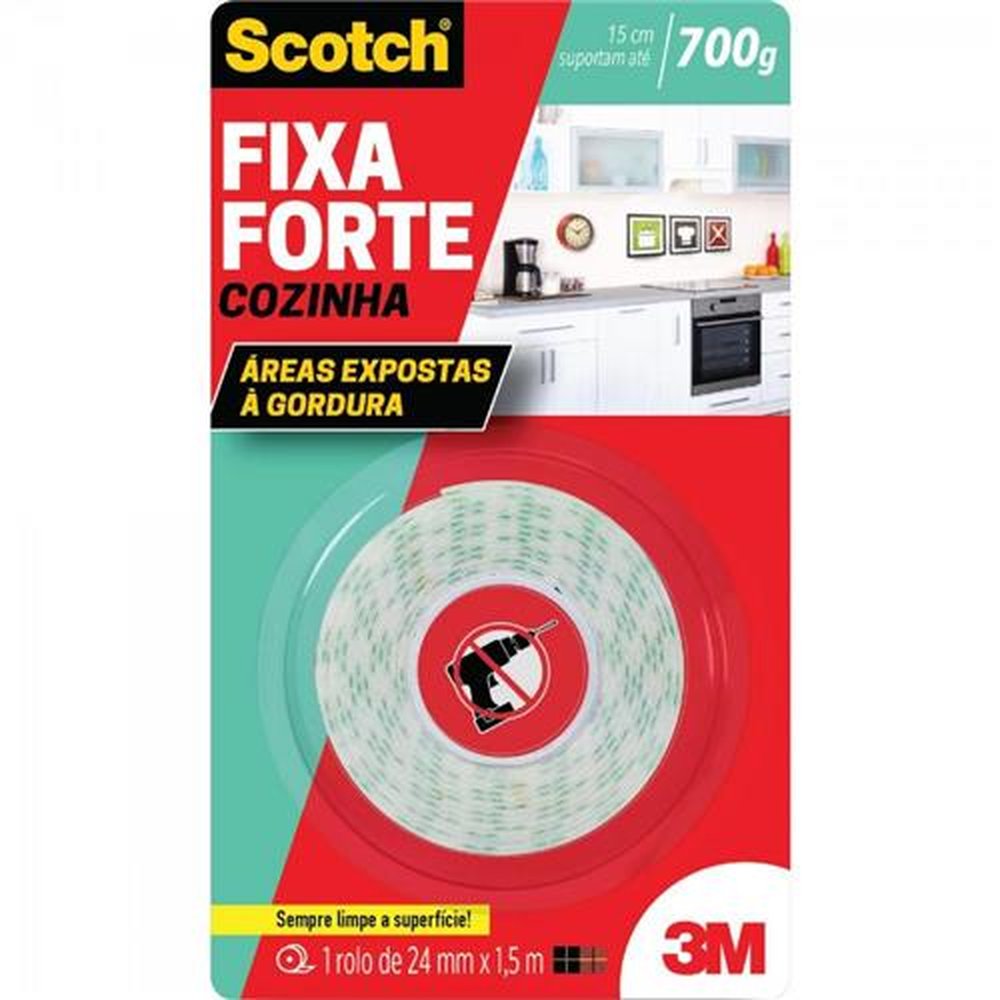 Fita Dupla Face Fixa Forte SCOTCH Cozinha 24mm x 1,5m 3M Un.Venda: PC/1