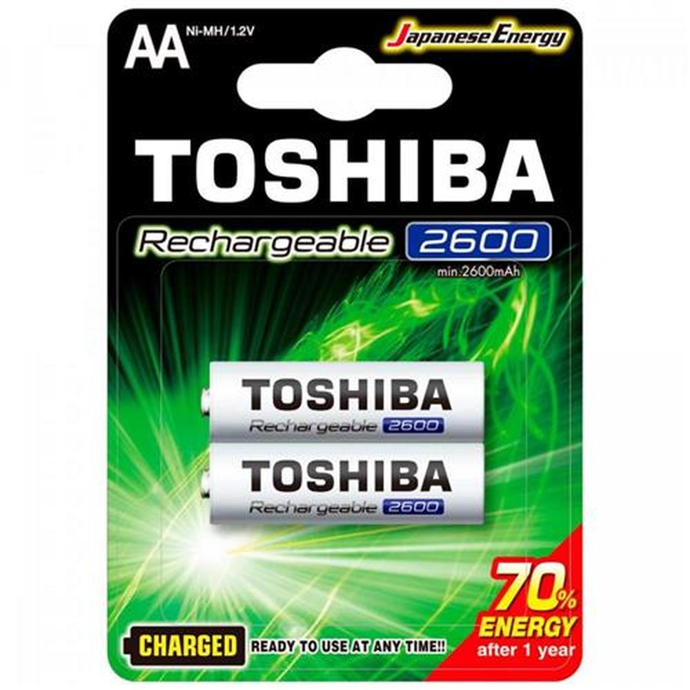 Pilha Recarregavel AA 1,2v 2600mAh TNH6GAE Toshiba - Cartela com 2 pilhas