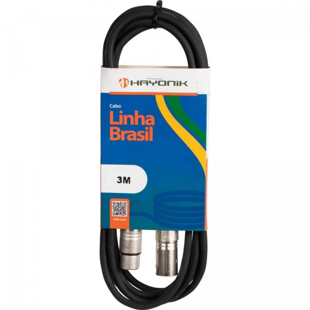 Cabo para Microfone Linha BRASIL XLR(F) X XLR(M) 3m Preto HAYONIK