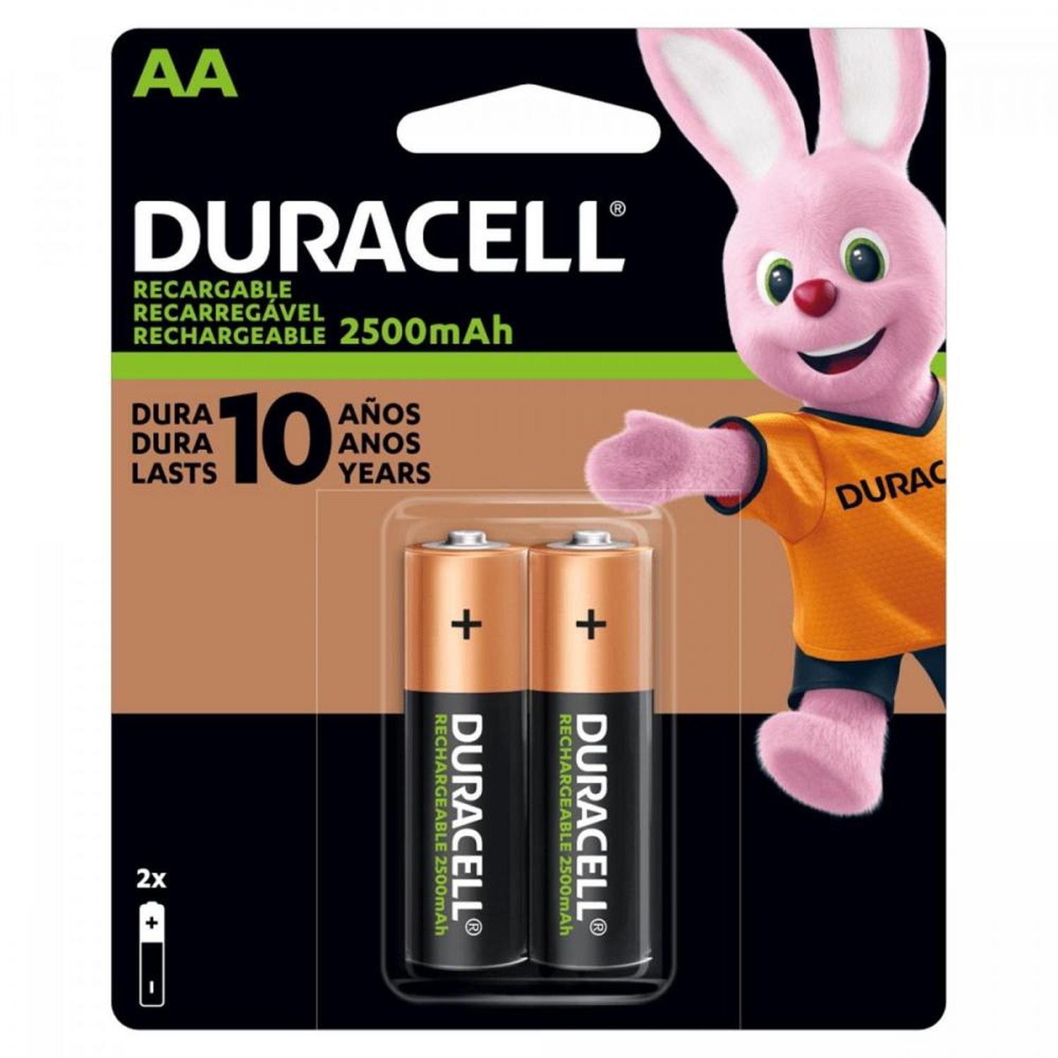 Pilha Recarregável AA 2500-mAh (Cartela c/2 pilhas) DURACELL Un.Venda: CAR/2