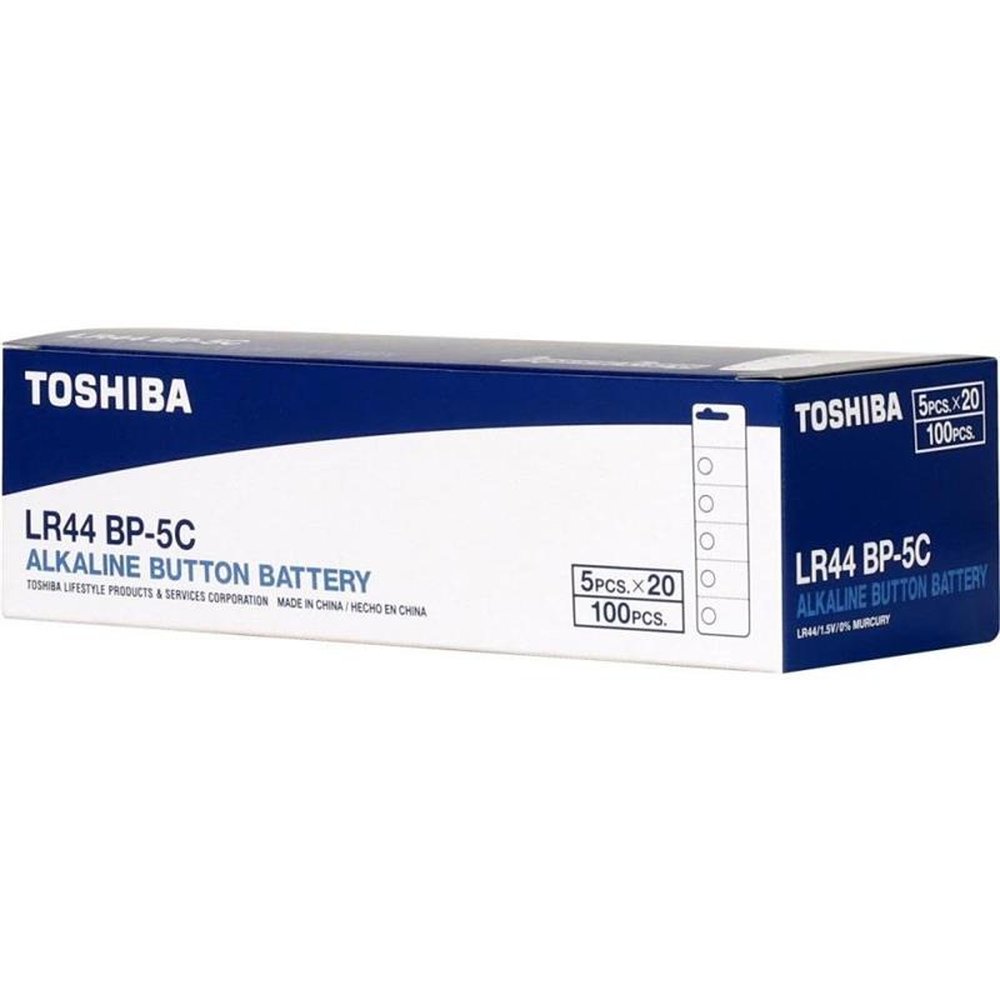 Pilha Botão Alcalina 1,5V LR44 Toshiba - Cartela com 5 pilhas