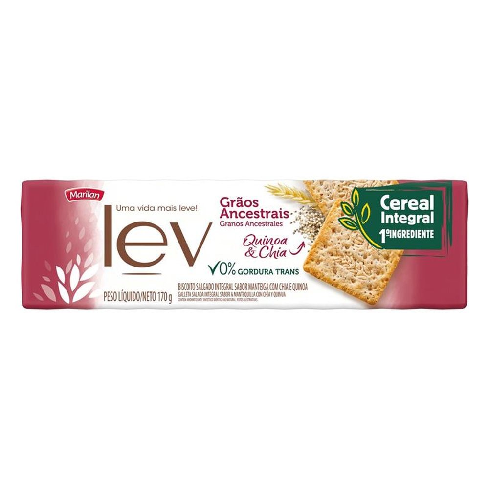 Biscoito Lev Cracker Grãos Ancestrais 170g (caixa com 40 unidades)