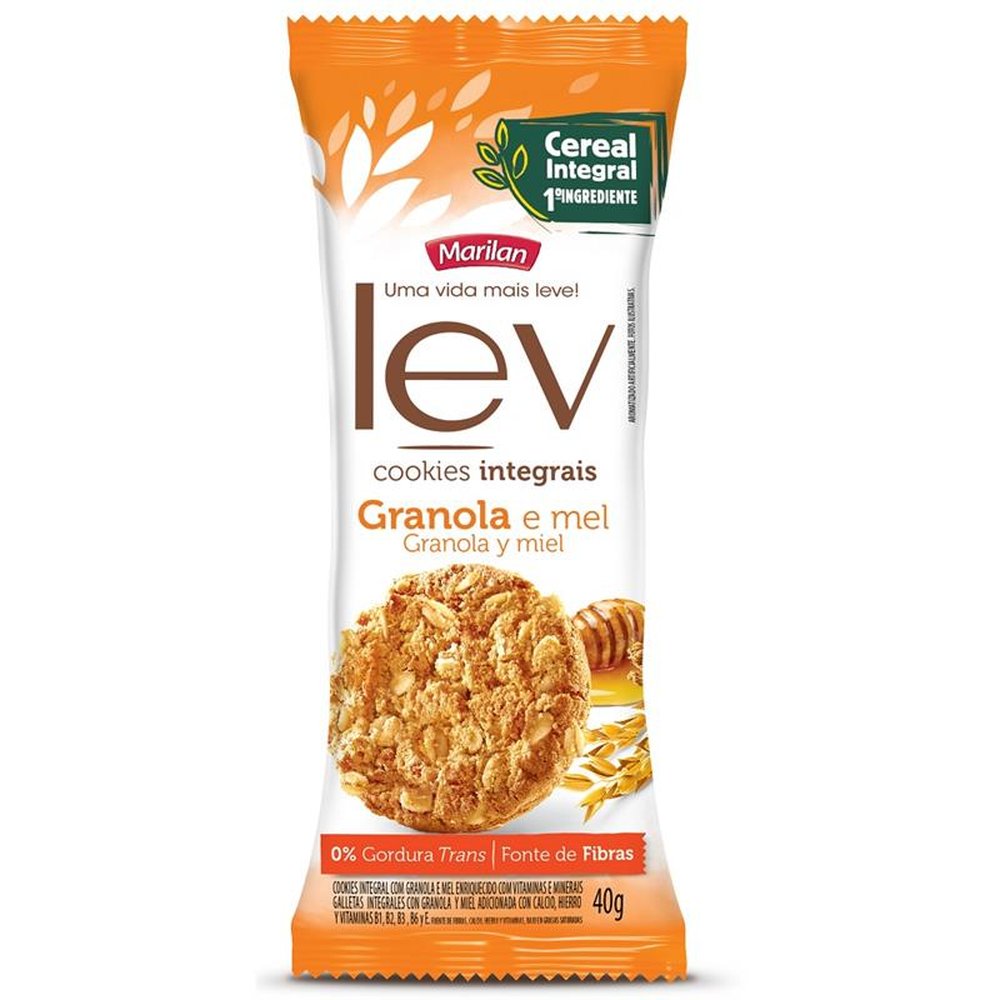 Biscoito Lev Cookie Integral Granola e Mel display com 8 unidades de 40g (caixa com 6 displays)