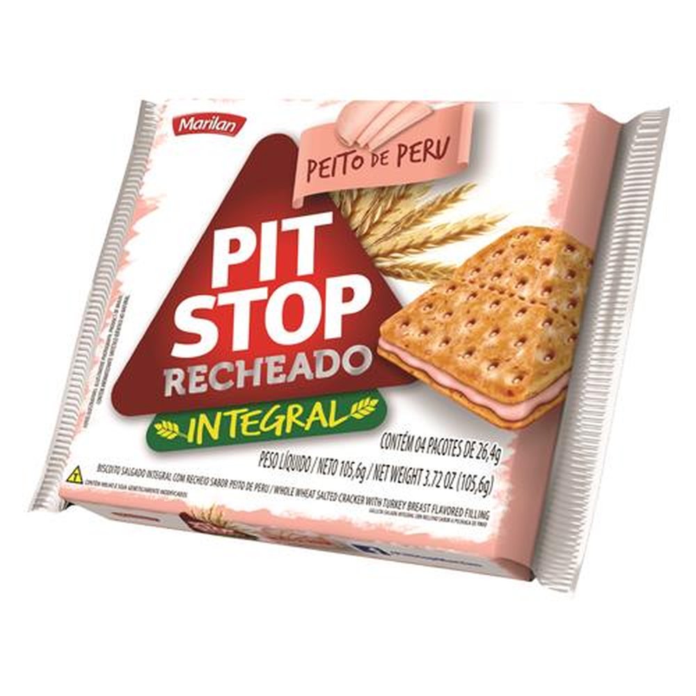 Biscoito Pit Stop Recheado Integral Peito de Peru 105.6g (caixa com 42 unidades)