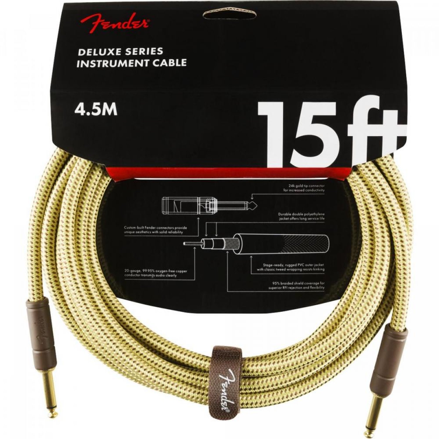 Cabo para Instrumentos P10 x P10 4,5m DELUXE SERIES Amarelo Tweed FENDER Un.Venda: PC/1