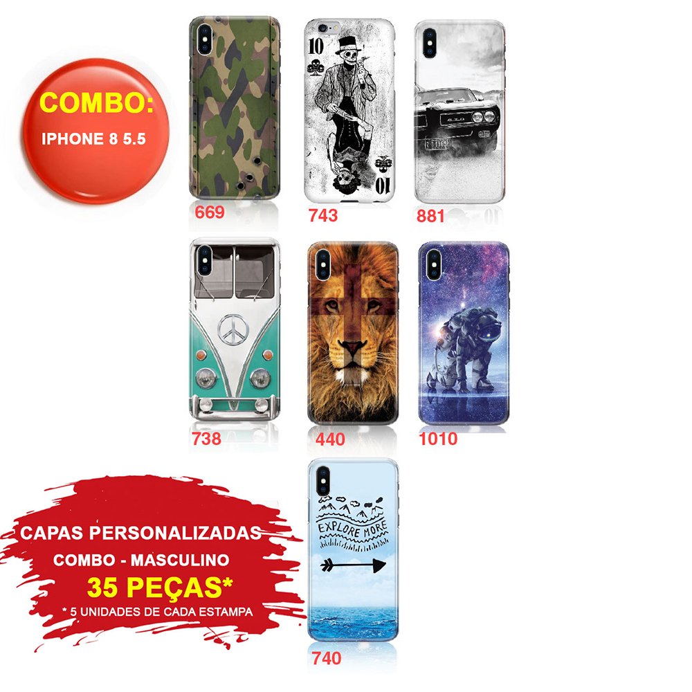 Pack 35 capas personalizadas Masculinas Iphone 8 5.5" Upmax