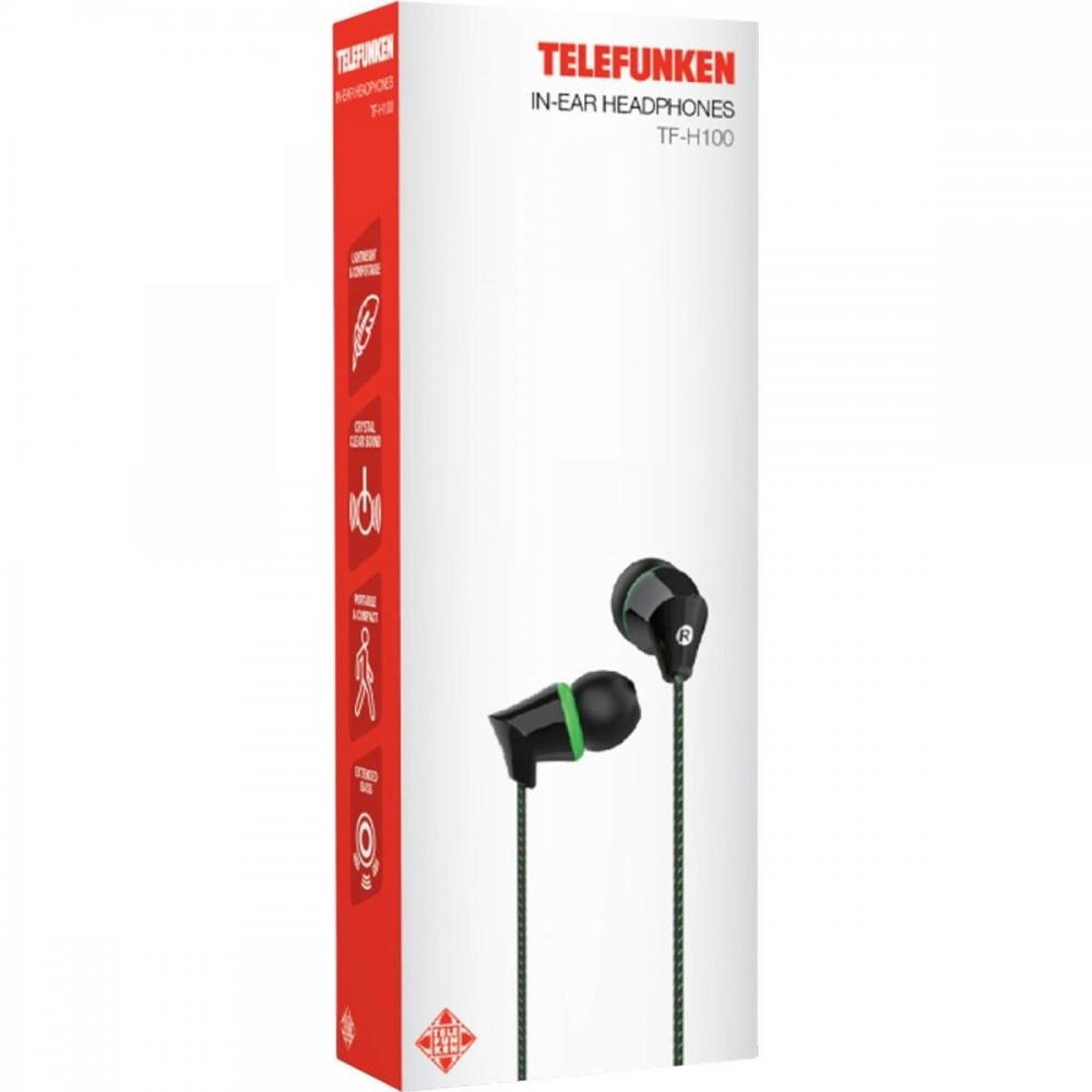Fone de Ouvido In-Ear H100 Preto/Verde TELEFUNKEN Un.Venda: PC/1