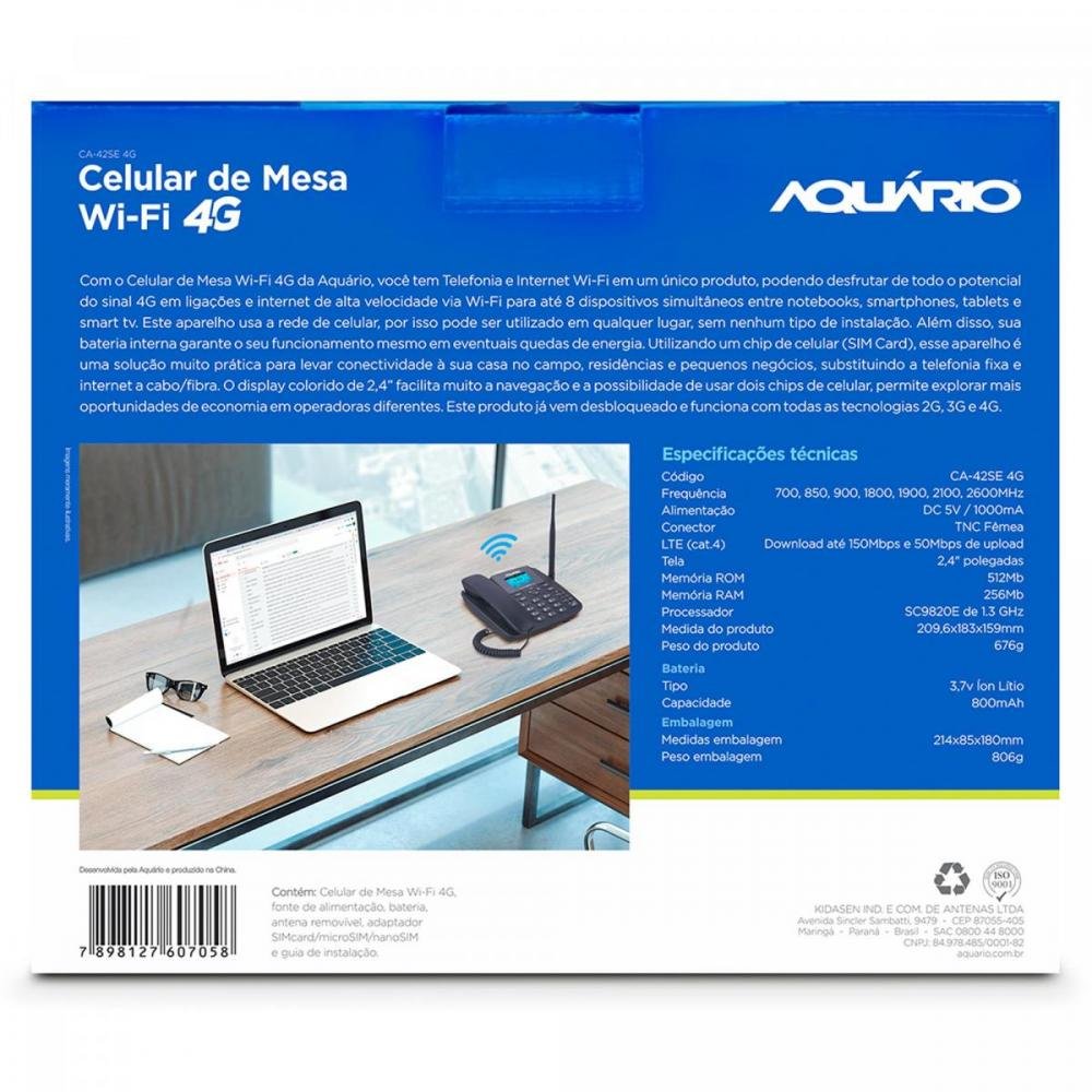 Telefone Celular de Mesa Wi-Fi 4G CA-42SE AQUÁRIO Un.Venda: PC/1