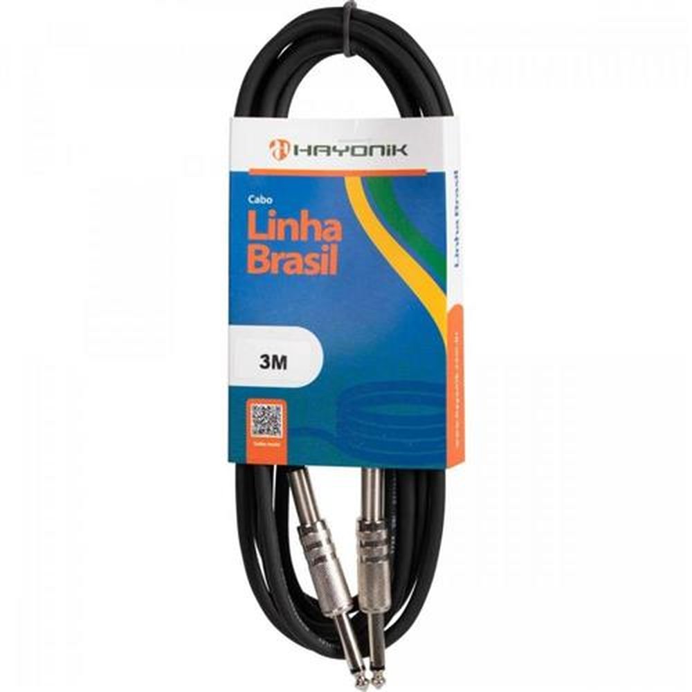Cabo para Instrumentos P10 x P10 3m Preto - Linha Brasil Hayonik