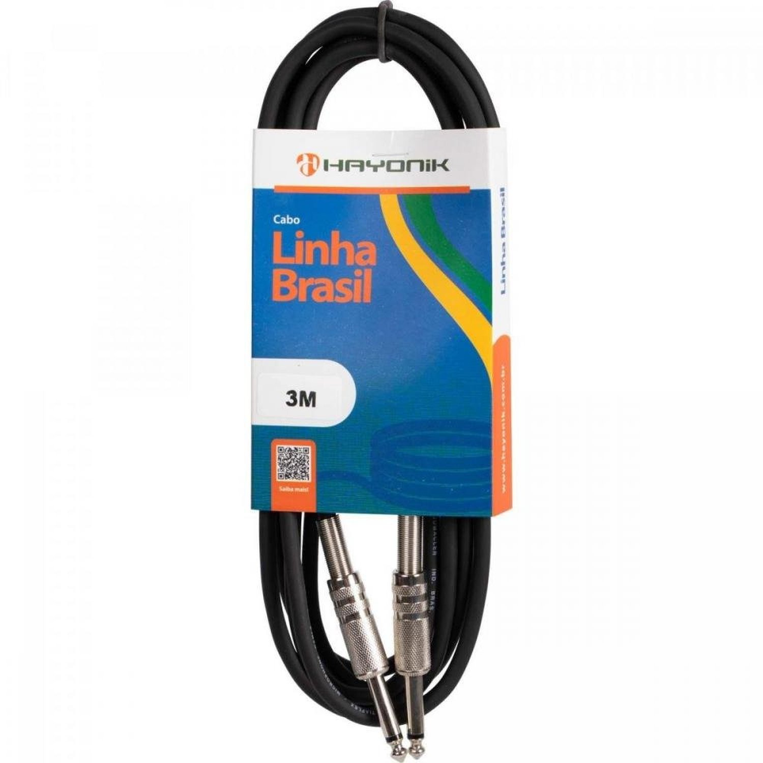 Cabo para Instrumentos P10 x P10 3m Preto - Linha Brasil Hayonik