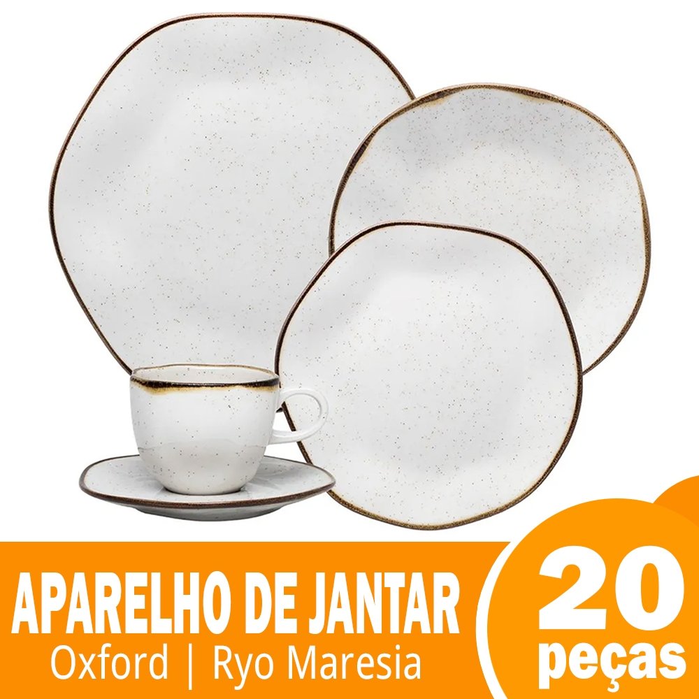 Aparelho Jantar Chá Oxford Maresia 20 Peças Branco/Marrom