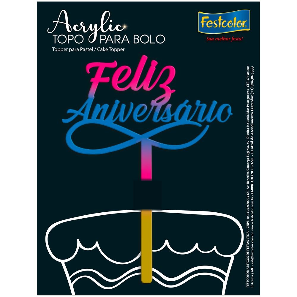 Topo Acrylic Feliz Aniversario Tricolor