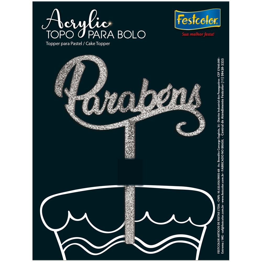 Topo Acrylic Parabens Glitter Prateado