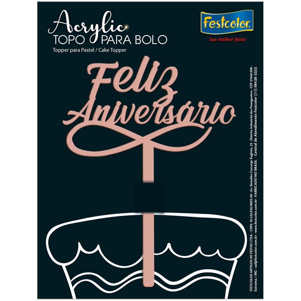 Topo Acrylic Feliz Aniversario Rose Gold