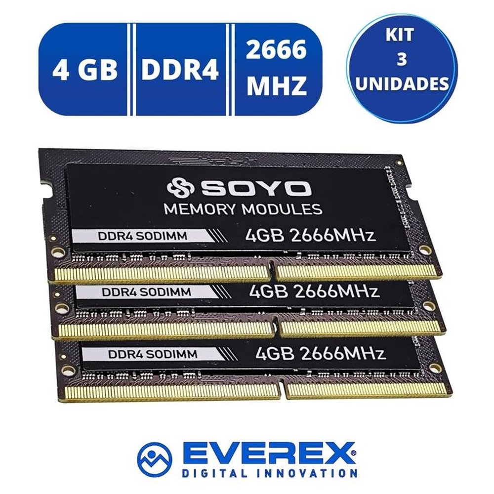 KIT RAM 4GB SODIMM DDR4 2666Mhz, 3 Unidades - SOYO