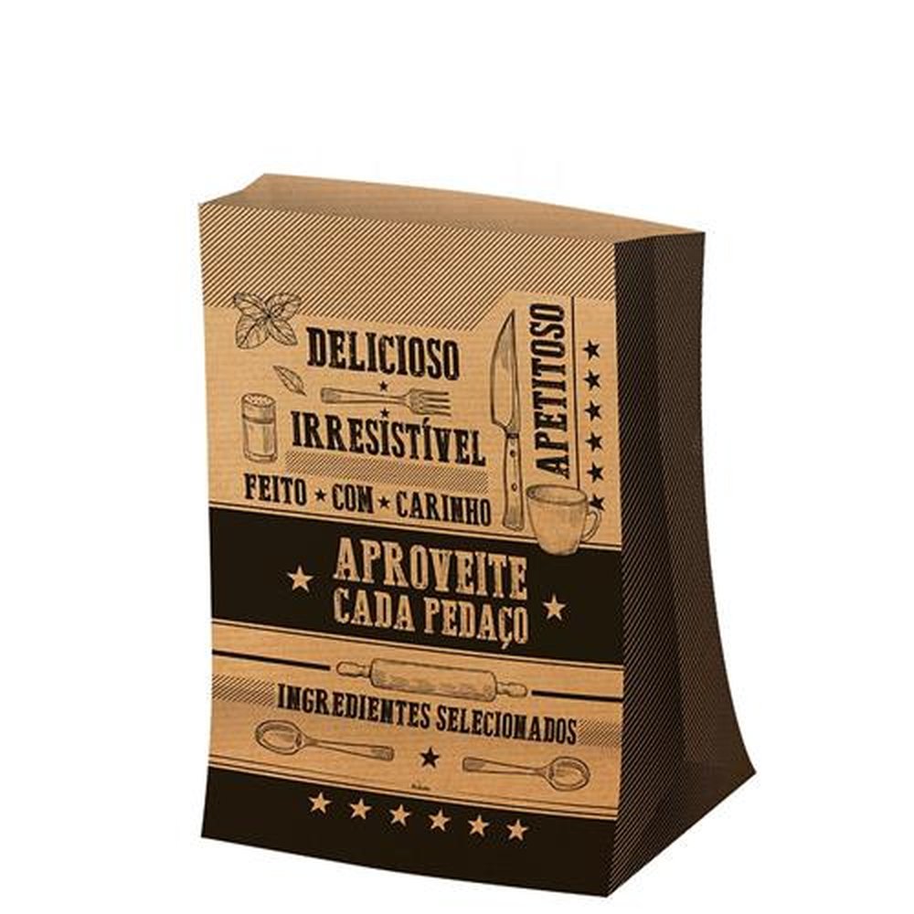 Saco Para Viagem G Frases Kraft - Embalagem com 50 unidades.