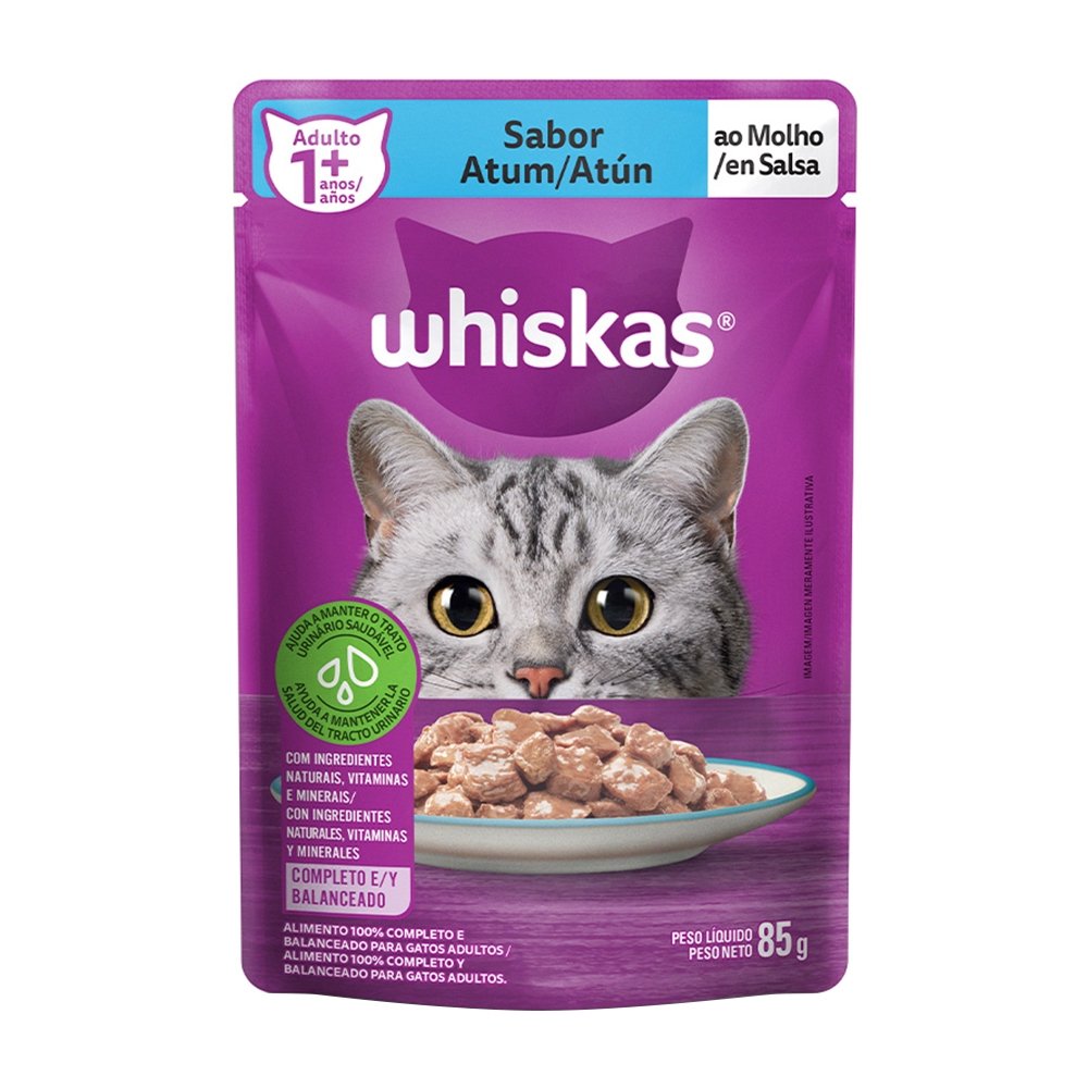 Ração para Gato Whiskas Adulto Sachê Atum 85g - Embalagem com 20 Unidades