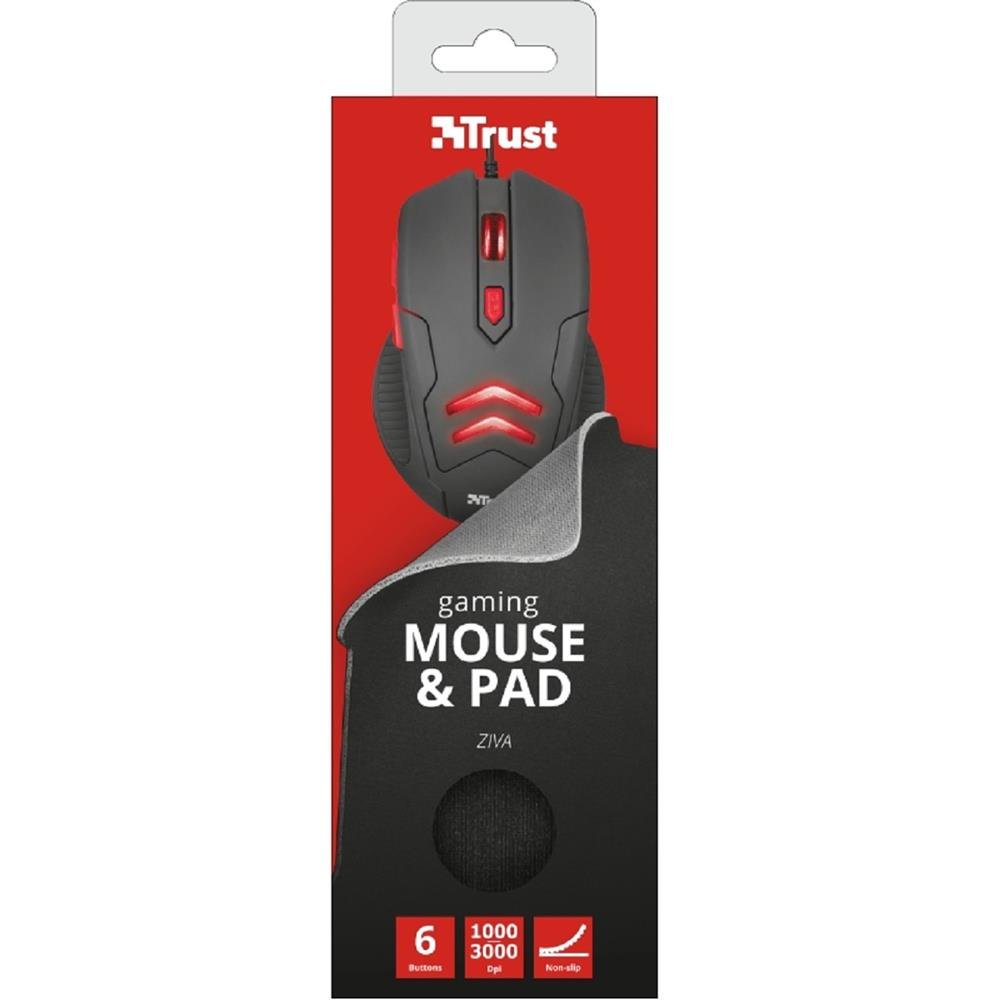 Kit Mouse Gamer Trust Ziva e Mousepad