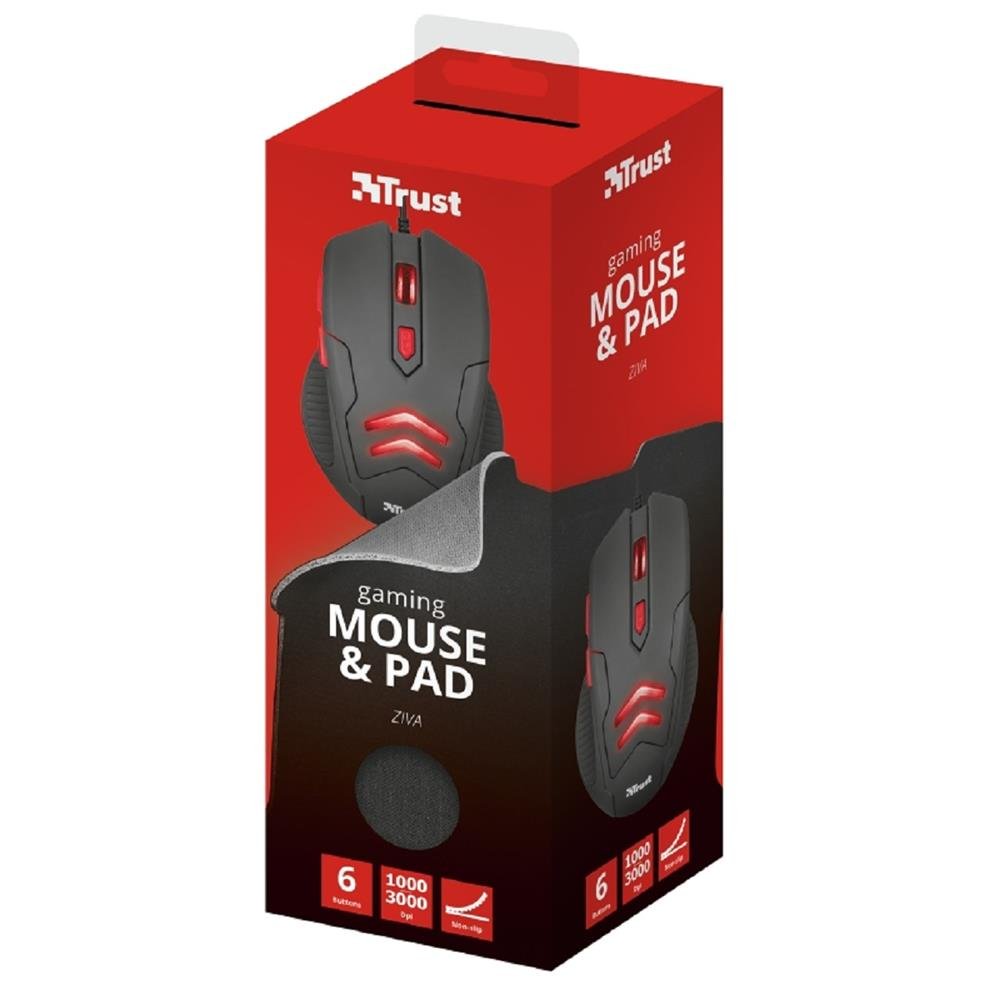 Kit Mouse Gamer Trust Ziva e Mousepad