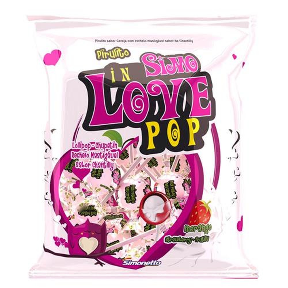 Pirulito In Love Pop Morango 360g (caixa com 24 pacotes)
