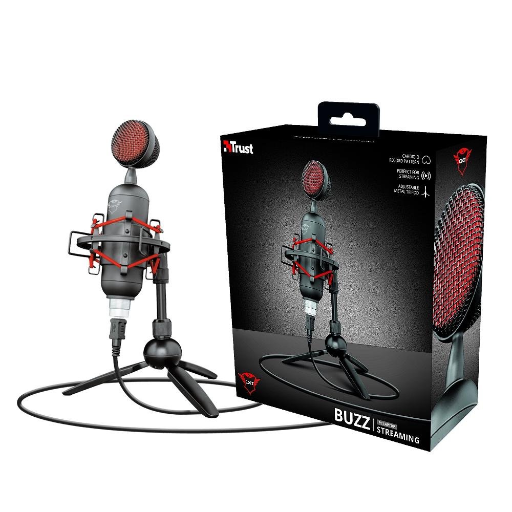 Microfone Gamer de Mesa Trust Gaming Buzz, com Conexão USB, Streamer, GXT 244