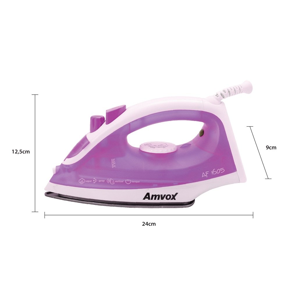 Ferro de Passar Roupa Amvox Seco e a Vapor Base Antiaderente Spray 1200W AF 1605 Lilás 110V