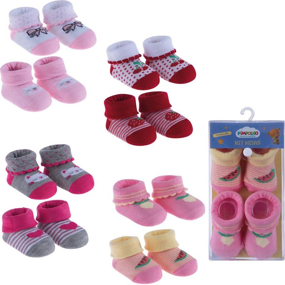 Pack Com 12 Kit Meia Infantil Com 2 Pares RN Feminino Pimpolho