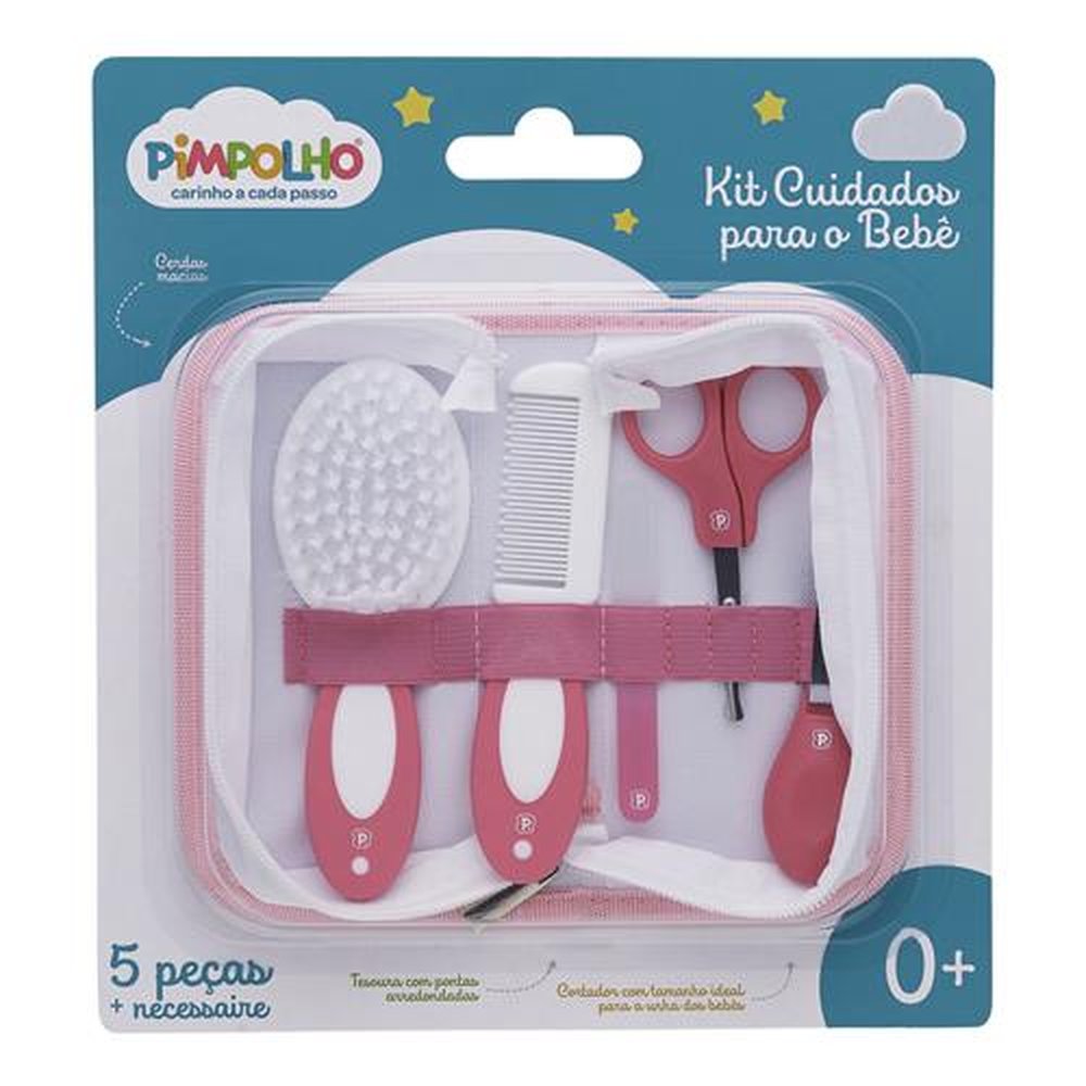Kit Cuidados Com Bebê 5 Peças + Necessaire: Tesoura, Cortador, Lixa De Unha, Pente E Escova Com 12 Unidades.