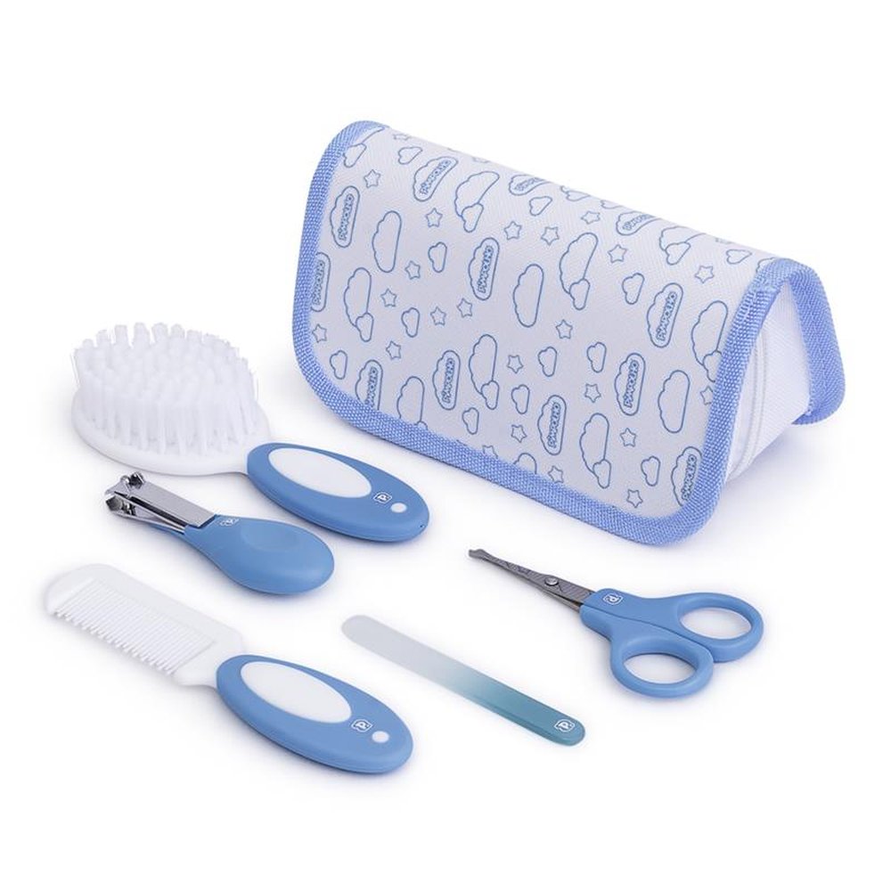 Kit Cuidados Com Bebê 5 Peças + Necessaire: Tesoura, Cortador, Lixa De Unha, Pente E Escova Com 12 Unidades.