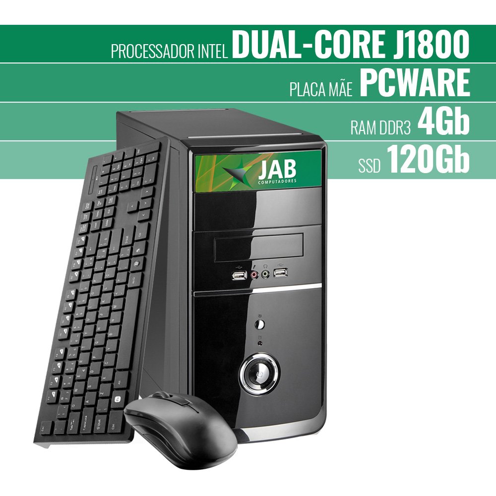 Computador Desktop Jab Computadores Intel Dual-Core J1800 2,58 GHz, Memoria RAM DDR3 de 4GB + SSD 120 Gb + Teclado + Mouse