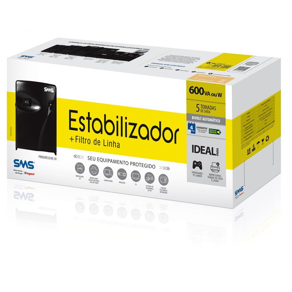 Estabilizador Sms Progressive Iii 600Va Bivolt/Saída 115V