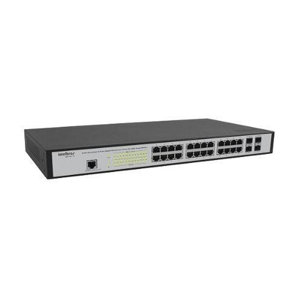Switch Gerenciavel 24 Portas 10/100/1000 E 4 Portas Sfp Sg2404 Mr L2+ Para Rack, Preto, Modelo 4760045, Intelbras