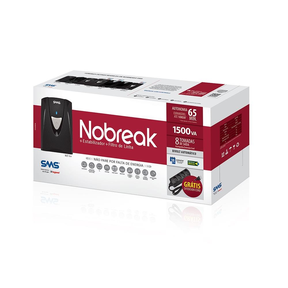 Nobreak Net 4+ 0027296 , 1500Va, Entrada Bivolt Auto, Saída 115V, 8 Tomadas, Senoidal, Preto