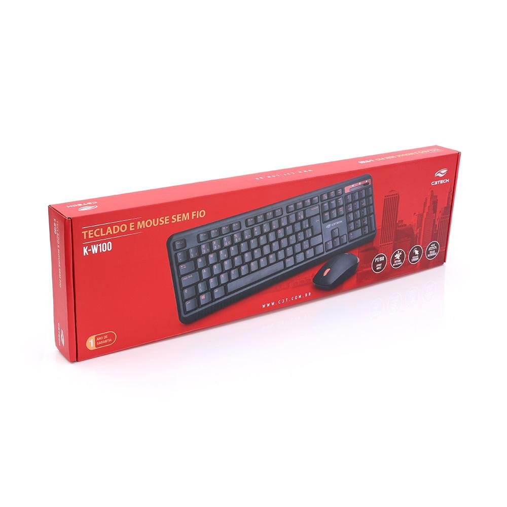 Kit Mouse E Teclado C3tech Sem Fio Pto - K-w100bk