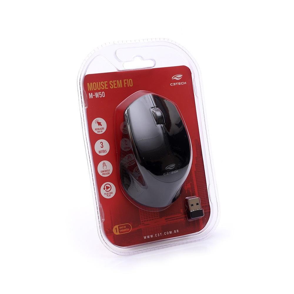 Mouse Sem Fio C3 Tech M-W50BK Ergonomico 1600DPI Preto