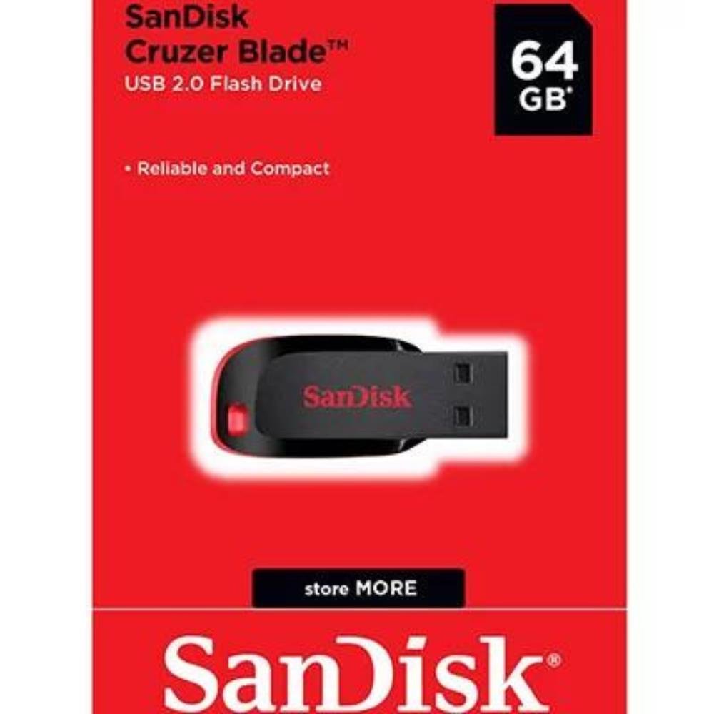 Pen Drive Sandisk 64GB Cruzer Blade USB 2.0 -SDCZ50-064G-B35 *