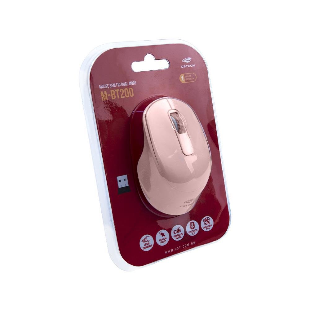 Mouse sem Fio Dual Mode M-Bt200pk Rose C3Tech