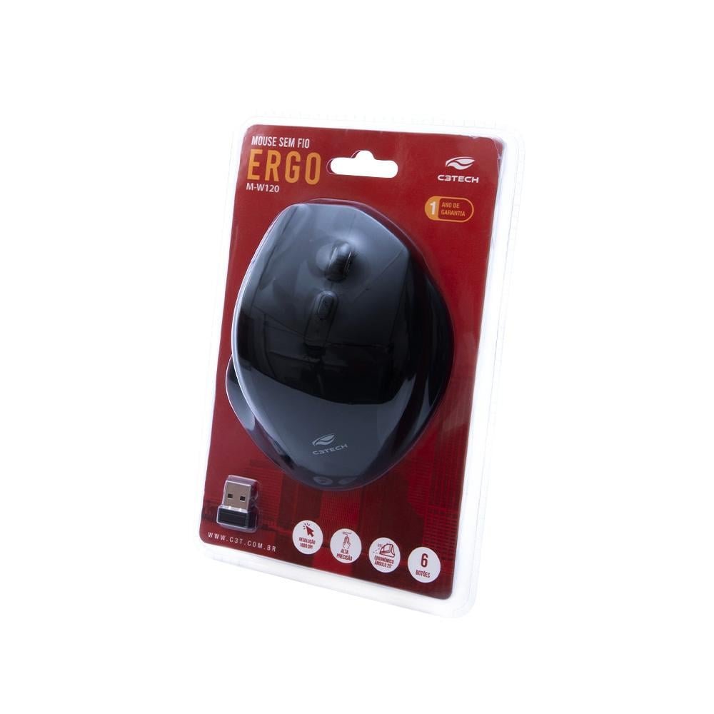 Mouse Ergo C3tech Sem Fio Preto - M-w120bk