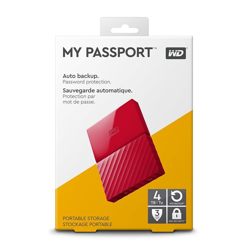 Hd Externo Wd My Passport 4tb 2,5" Usb 3.0 Vermelho - Wdbpkj0040brd