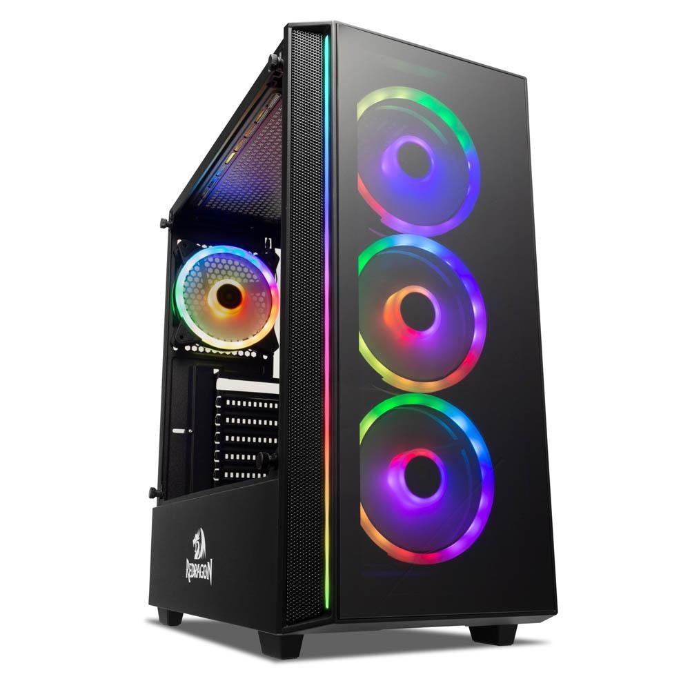 Gabinete gamer redragon grapple preto sem fonte - gc-607bk