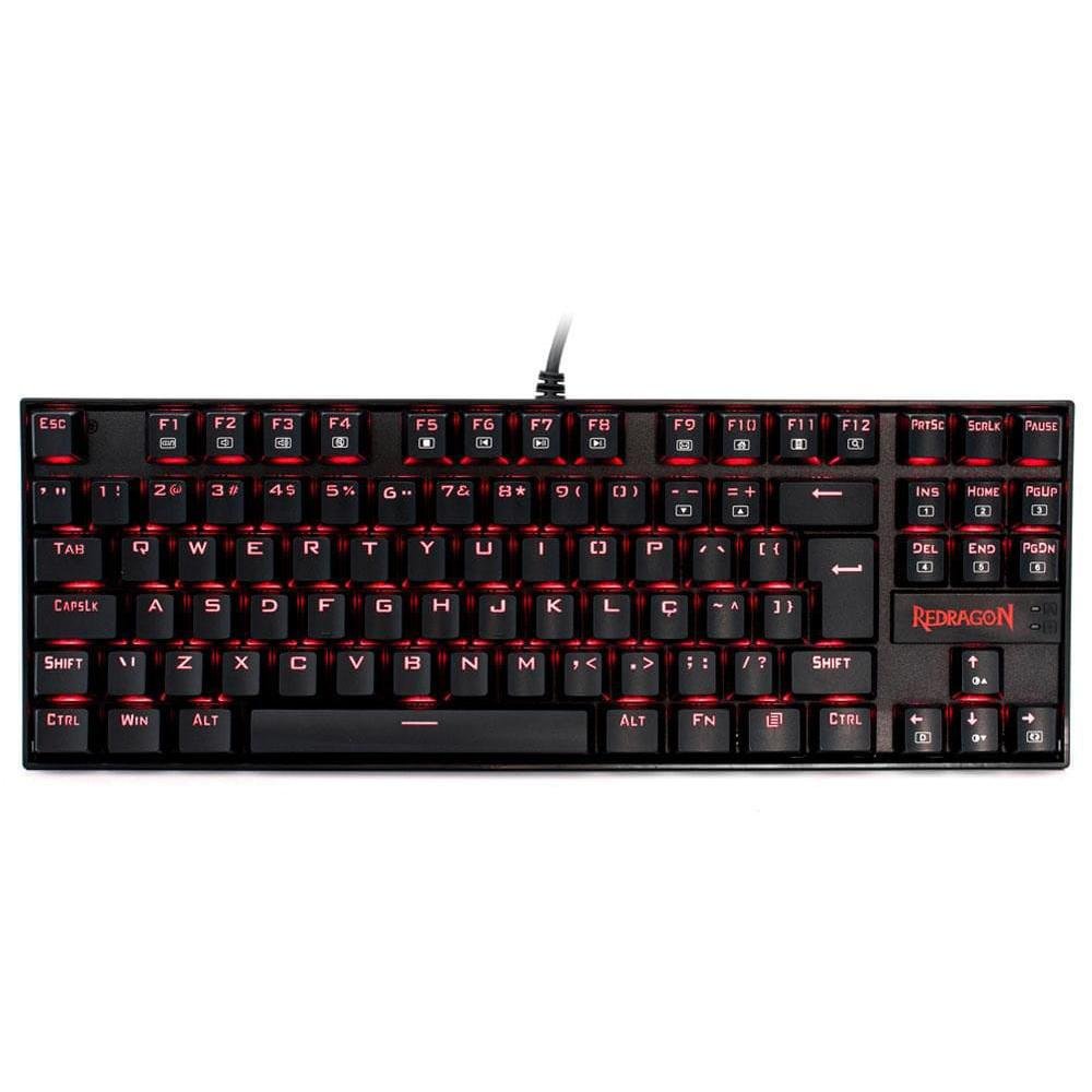Teclado Mecanico Gamer Redragon Kumara TKL, LED Vermelho, Switch Blue, ABNT2, USB, Preto