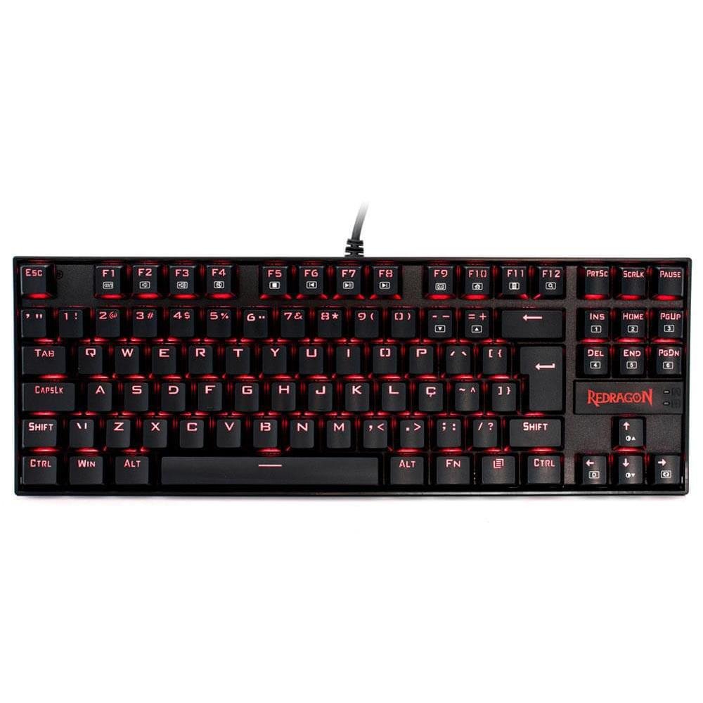 Teclado Mecanico Gamer Redragon Kumara TKL, LED Vermelho, Switch Blue, ABNT2, USB, Preto